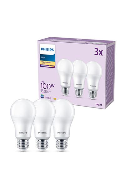 3x Philips A60 E27 Lampada LED 100W (Pera)