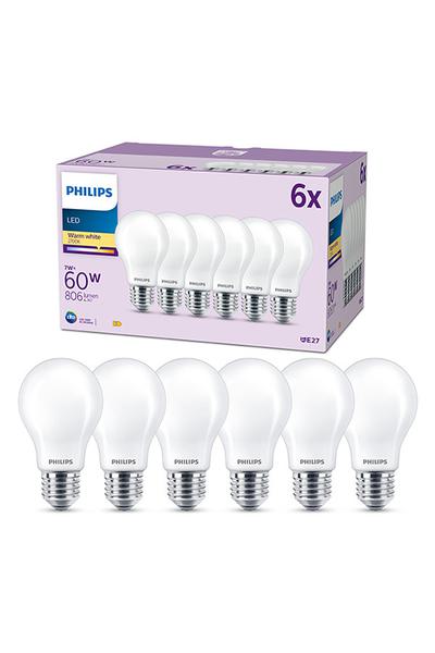 6x Philips A60 E27 LED lamp 60W (Peer)