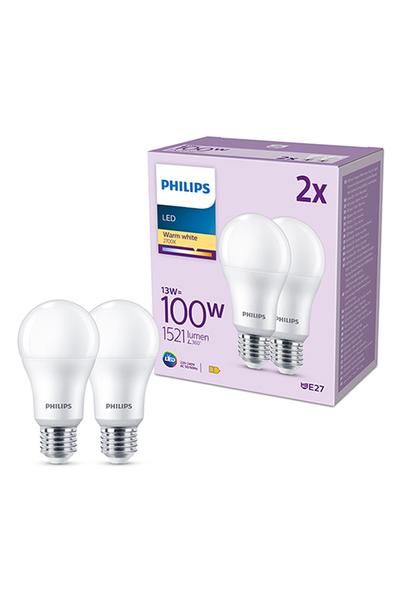 2x Philips A60 E27 Λάμπες LED 100W (Αχλάδι)