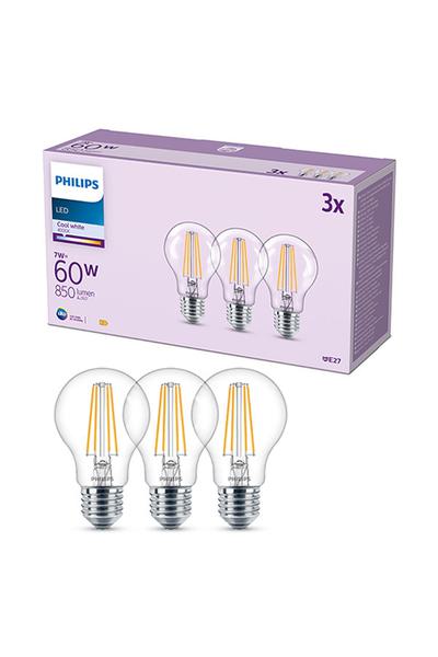 3x Philips A60 | Filament E27 Lampada LED 60W (Pera, Trasparente)