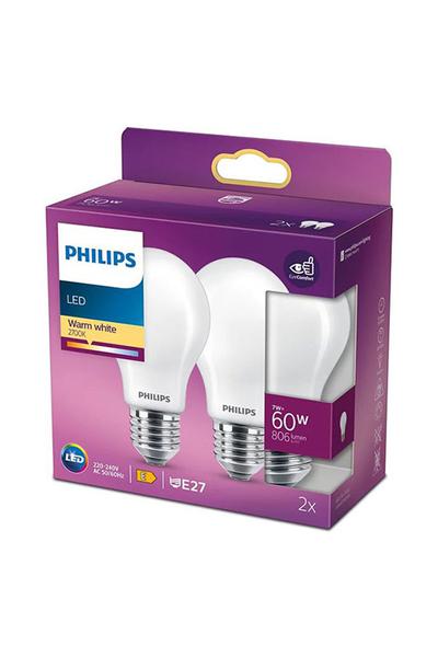 2x Philips E27 LED Lamp 60W (Pear)