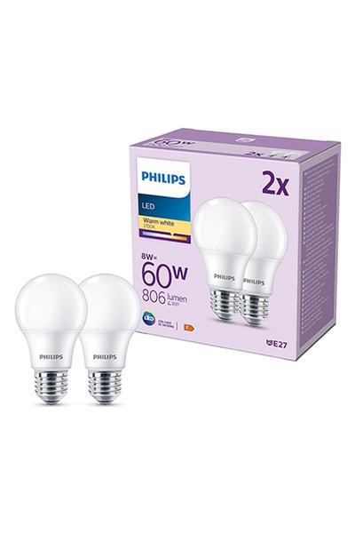2x Philips A60 E27 Λάμπες LED 60W (Αχλάδι)