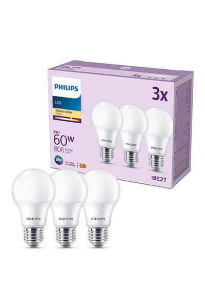 3x Philips A60 E27 LED-lampor 60W (Päron)