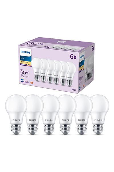 6x Philips A60 E27 Lampada LED 60W (Pera)
