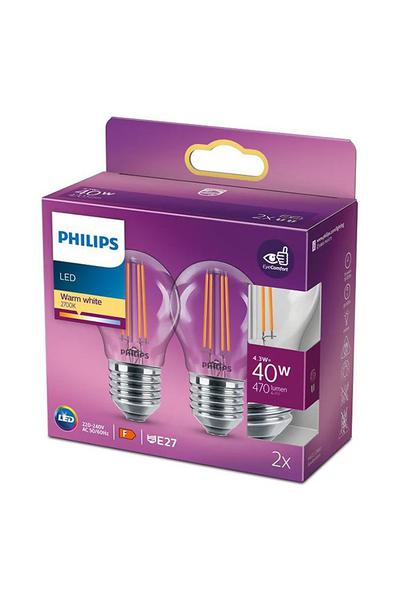 2x Philips P45 E27 LED-lampor 40W (Lustre, Klar)