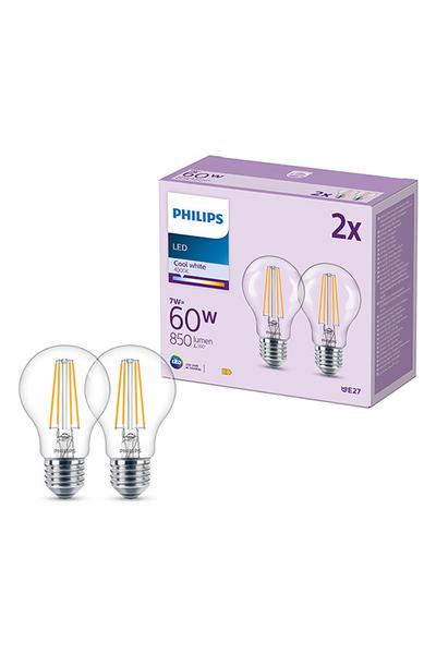 Philips A60 | Filament Becuri LED E27 60W (Pară, Transparent)