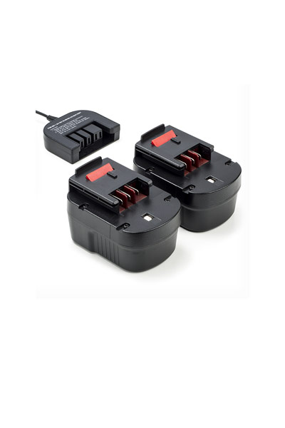 2x Black & Decker A12 / A1712 / HPB12 batteries + charger (12 V, 3 Ah)