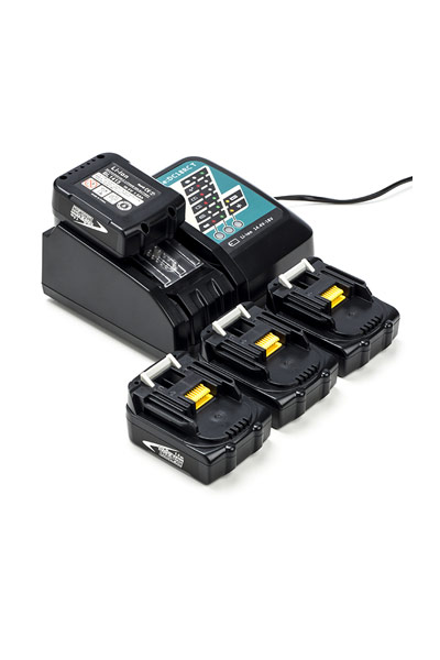 4x Makita BL1415N / 14.4V LXT baterías + adaptador para corriente alternada (CA) (14.4 V, 1.5 Ah)