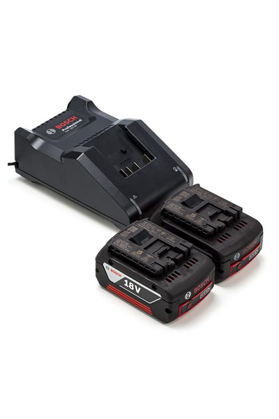 2x Bosch GBA 18V batteries + charger (18 V, 4 Ah, Original)