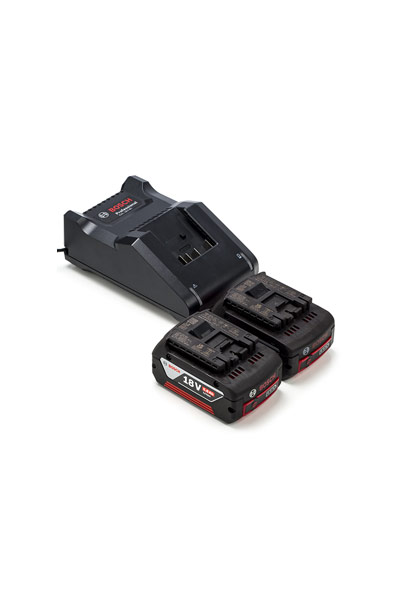 2x Bosch GBA 18V batteries + charger (18 V, 5 Ah, Original)