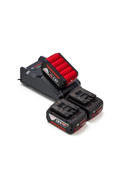 3x Bosch GBA 18V batteries + charger (18 V, 5 Ah, Original)