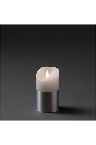  Wax candle with silver band, 13.5 cm, 7.5 cm Ø, on battery (Konstsmide)