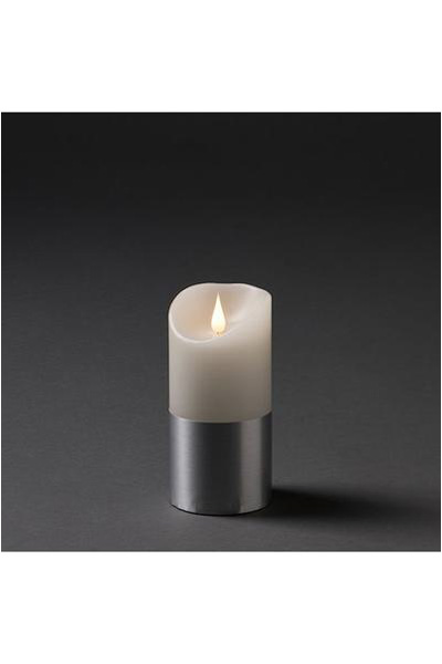  Wax candle with silver band, 15.5 cm, 7.5 cm Ø, on battery (Konstsmide)