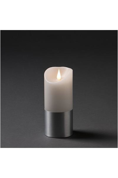 Wax candle with silver band, 17.5 cm, 7.5 cm Ø, on battery (Konstsmide)