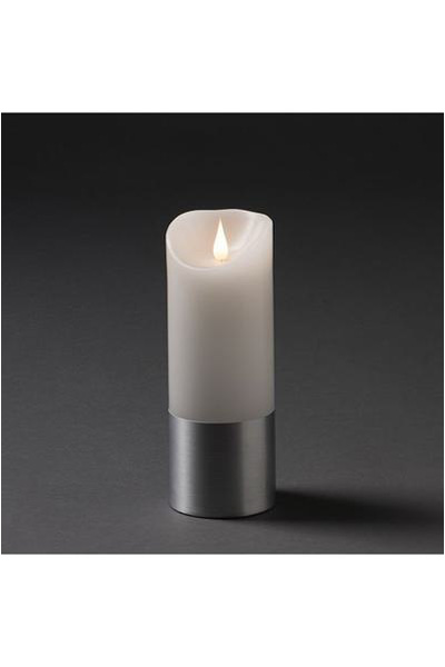  Wax candle with silver band, 20.5 cm, 7.5 cm Ø, on battery (Konstsmide)