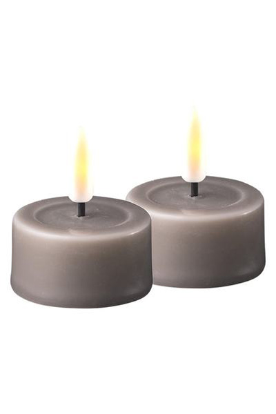 LED Tea Light 4.1 x 4.5 cm | Gray | 3D Flame | 2 pieces | Deluxe HomeArt