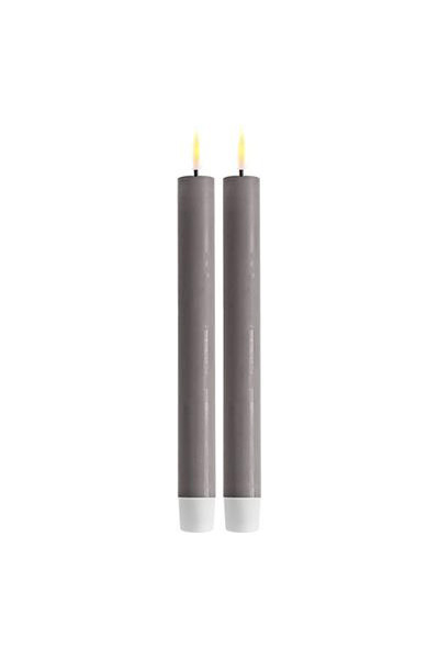 LED Dinner candle 24 cm | Gray | 3D Flame | 2 pieces | Deluxe HomeArt