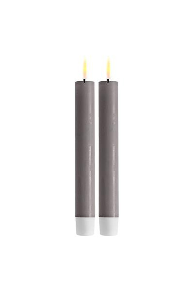LED dinner candle 15 cm | Gray | 3D Flame | 2 pieces | Deluxe HomeArt