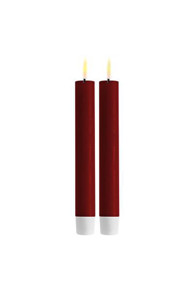 LED -Dinner Kerze 15 cm | Bordeaux | 3D Flamme | 2 Stücke | Deluxe HomeArt