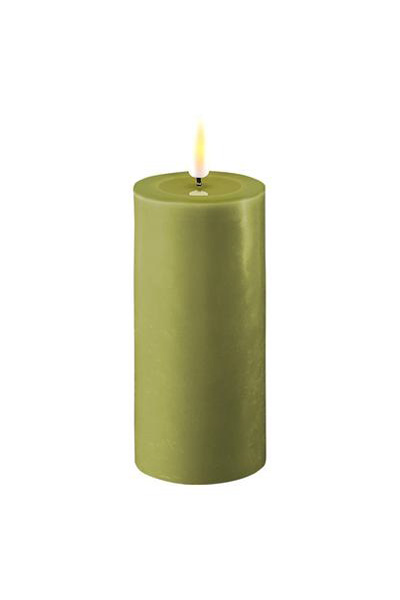 LED candle 5 x 10 cm | Olive Green | 3D Flame | Deluxe HomeArt