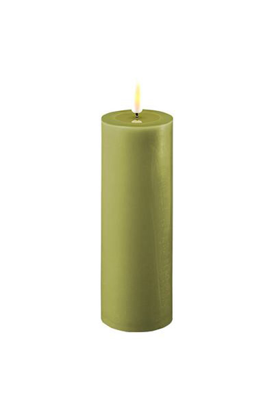 LED candle 5 x 15 cm | Olive Green | 3D Flame | Deluxe HomeArt