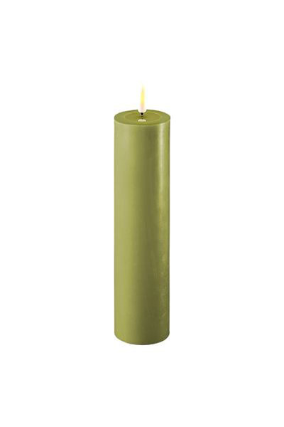 LED candle 5 x 20 cm | Olive Green | 3D Flame | Deluxe HomeArt