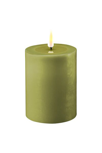 LED candle 7.5 x 10 cm | Olive Green | 3D Flame | Deluxe HomeArt