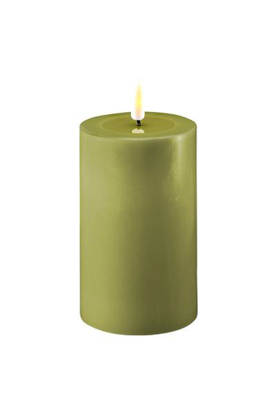 LED candle 7.5 x 12.5 cm | Olive Green | 3D Flame | Deluxe HomeArt