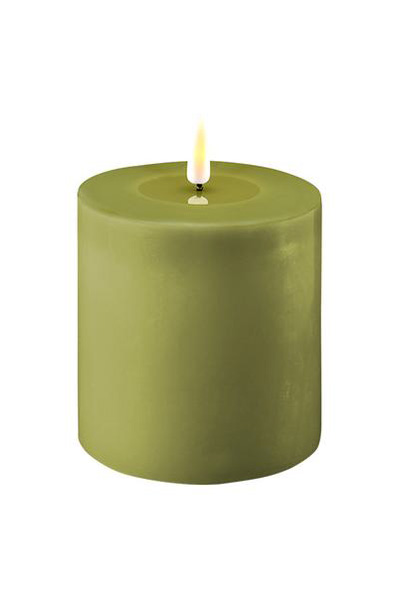 LED candle 10 x 10 cm | Olive Green | 3D Flame | Deluxe HomeArt