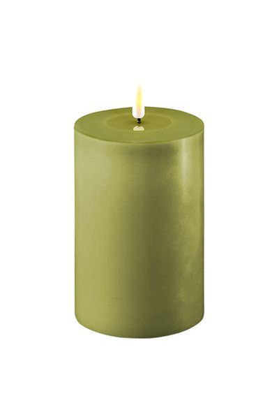 LED candle 10 x 15 cm | Olive Green | 3D Flame | Deluxe HomeArt