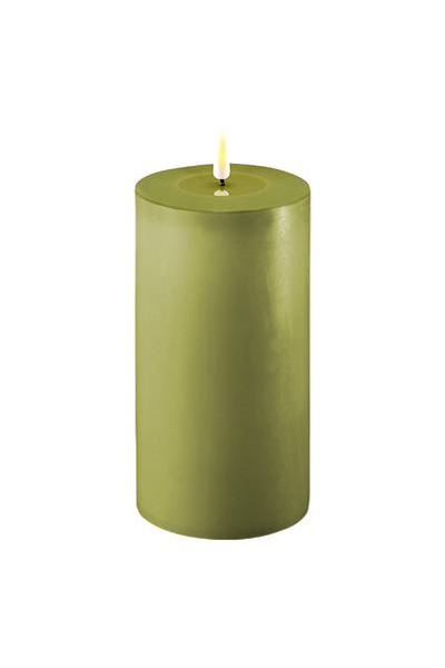 LED candle 10 x 20 cm | Olive Green | 3D Flame | Deluxe HomeArt