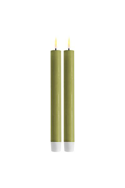 LED Dinner candle 24 cm | Olive Green | 3D Flame | 2 pieces | Deluxe HomeArt