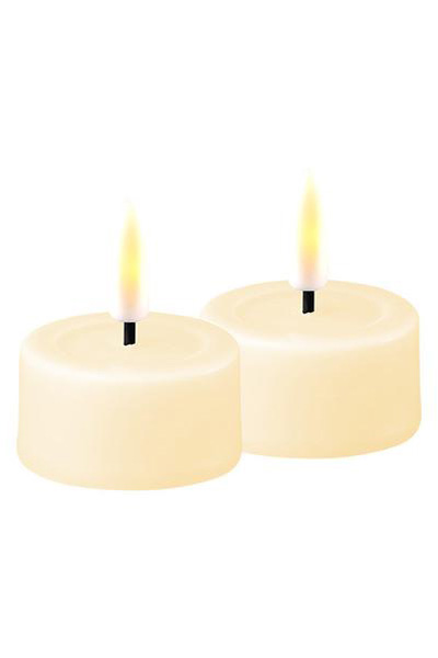 LED Tea Light 4.1 x 4.5 cm | Ivory | 3D Flame | 2 pieces | Deluxe HomeArt