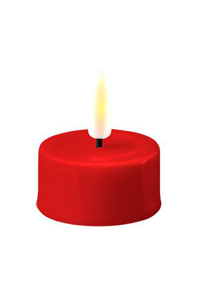 LED Tea Light 4.1 x 4.5 cm | Red | 3D Flame | 2 pieces | Deluxe HomeArt