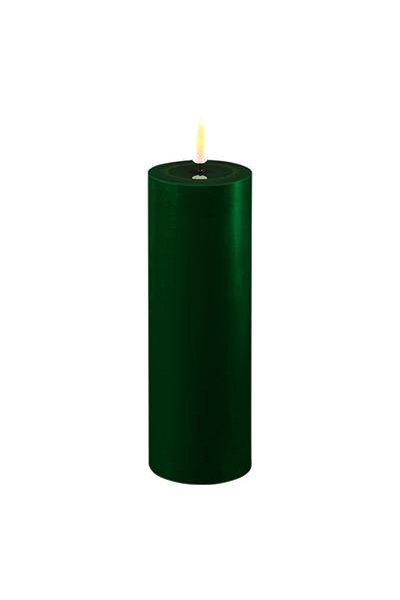 LED candle 5 x 15 cm | Dark green | 3D Flame | Deluxe HomeArt