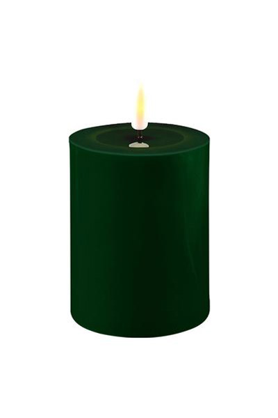 LED candle 7.5 x 10 cm | Dark green | 3D Flame | Deluxe HomeArt