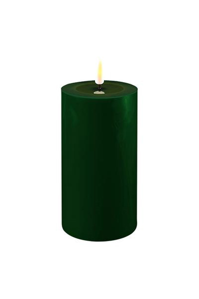 LED candle 7.5 x 15 cm | Dark green | 3D Flame | Deluxe HomeArt