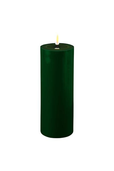 LED candle 7.5 x 20 cm | Dark green | 3D Flame | Deluxe HomeArt