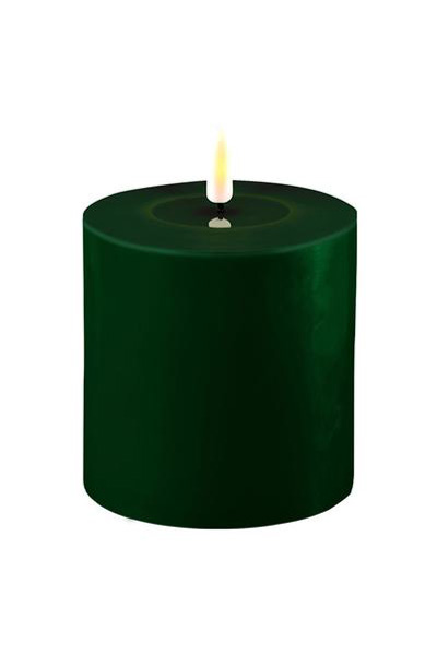 LED candle 10 x 10 cm | Dark green | 3D Flame | Deluxe HomeArt