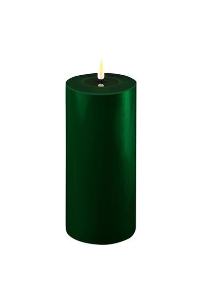 LED candle 10 x 20 cm | Dark green | 3D Flame | Deluxe HomeArt