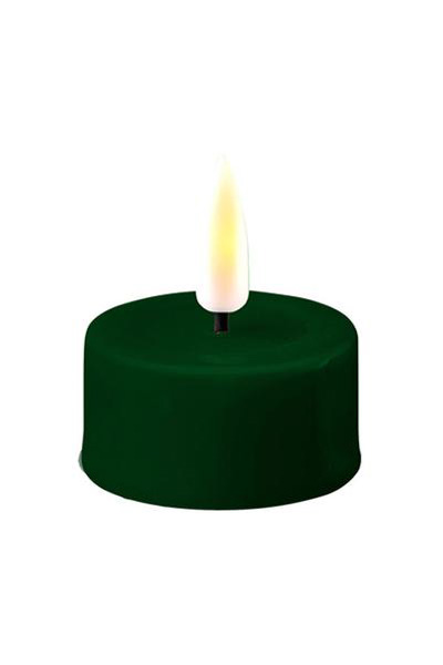LED Tea Light 4.1 x 4.5 cm | Dark green | 3D Flame | 2 pieces | Deluxe HomeArt