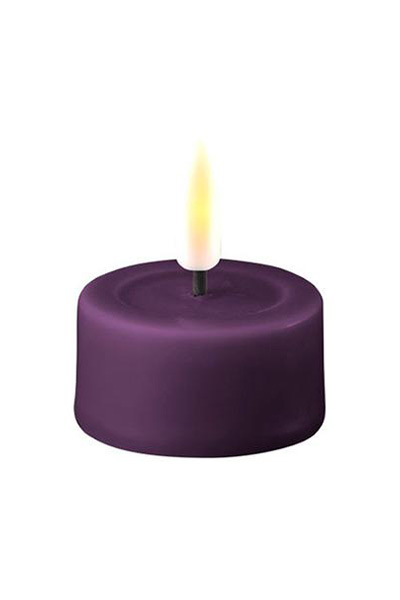 LED Tea Light 4.1 x 4.5 cm | Purple | 3D Flame | 2 pieces | Deluxe HomeArt