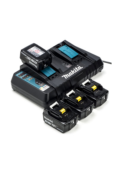 4x Makita BL1830B / 18V LXT baterías + adaptador para corriente alternada (CA) (18 V, 3 Ah, Original)