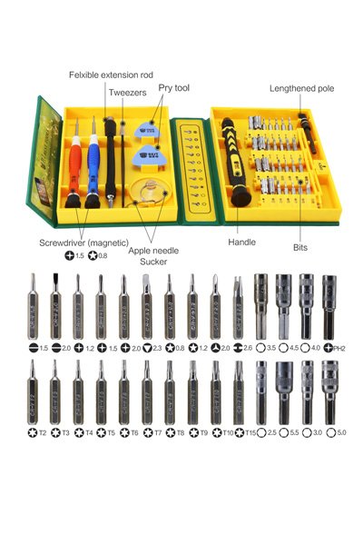 Professional tool set for phone, tablet or laptop, 38-pieces