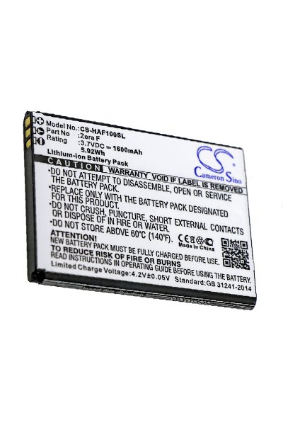 BTC-HAF100SL batería (1600 mAh 3.7 V, Negro)