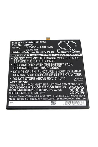 BTC-MUM102SL batterie (6000 mAh 3.8 V, Noir)