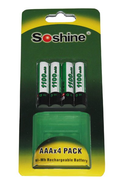 Soshine 4x AAA batteri (1000 mAh, Laddningsbar)