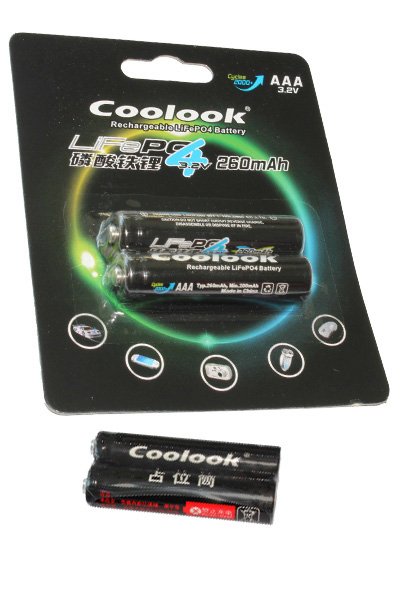 Coolook 2x Lithium AAA patarei (260 mAh, Taaslaetav)